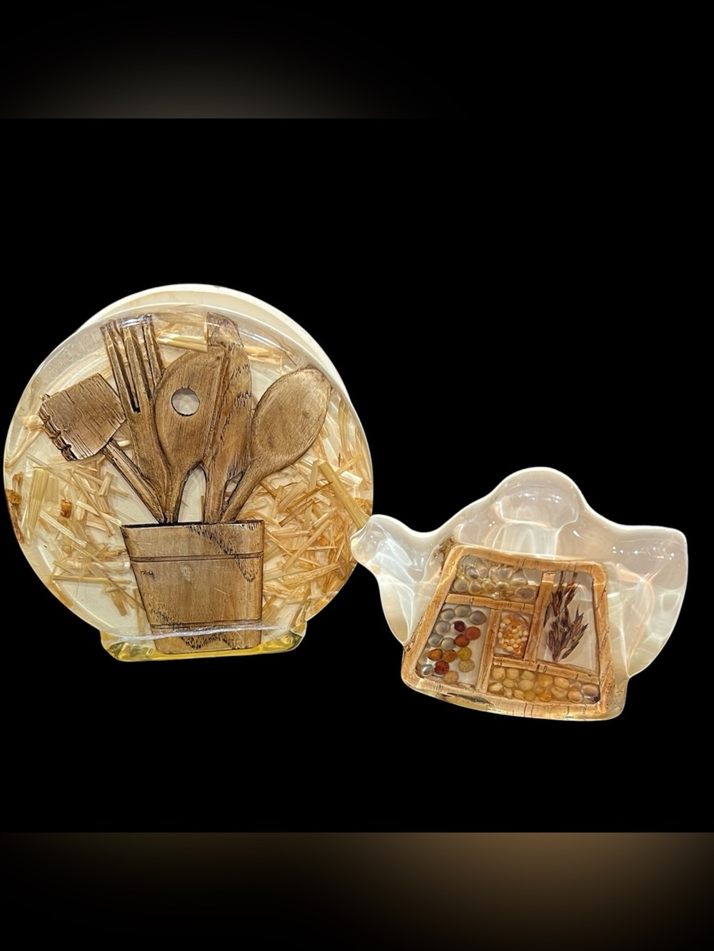 70's Lucite Resin Napkin & Spoon Rest Holders
